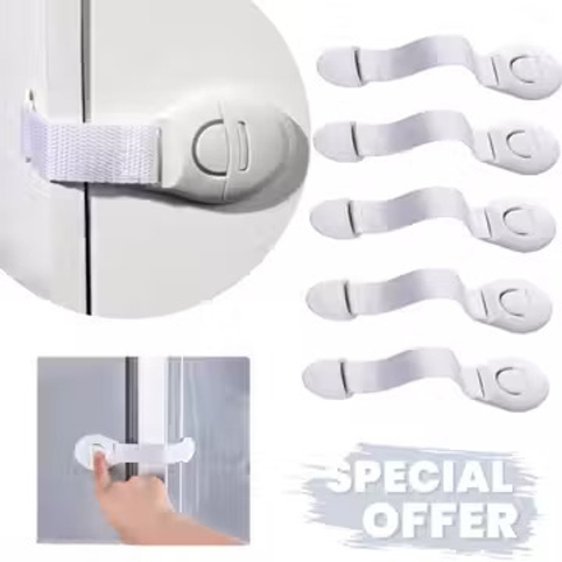 Lixora Baby safety furniture locks, pack of 5 adjustable and flexible with 3M adhesive(White)