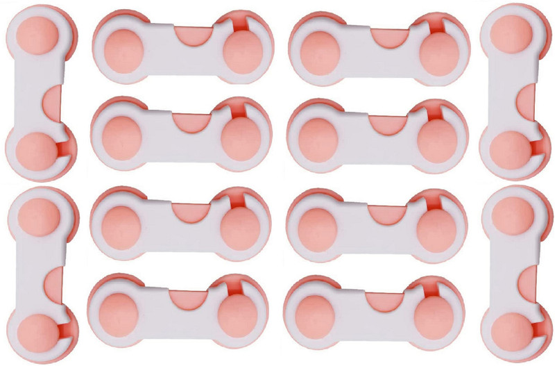 Mopslik Baby Safety Child Proofing Self Adhesive Cabinet , Drawer Locks ( Pack Of 12)(White and Baby Pink)