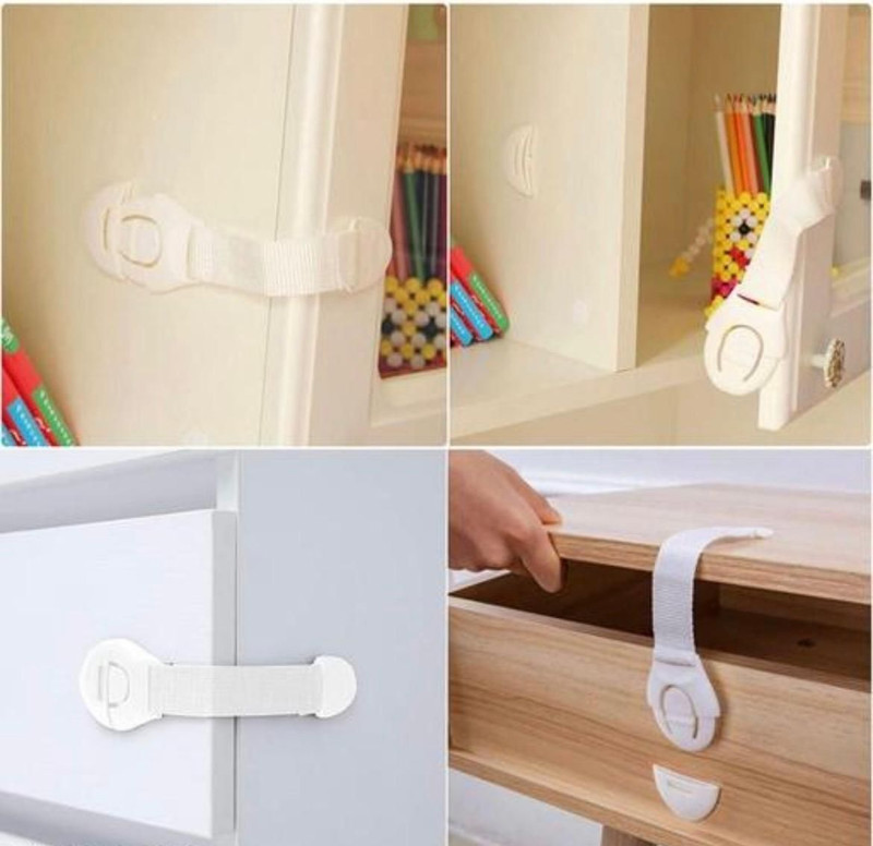 Baby Care 4-Piece White Baby Safety Lock Kit - Strap Locks for Home Protection(White)