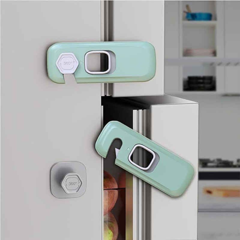 Vrutwa Multi-Purpose Baby Proof Safety Lock | Refrigerator, Door & Drawer Lock, 2 Pcs(Green)
