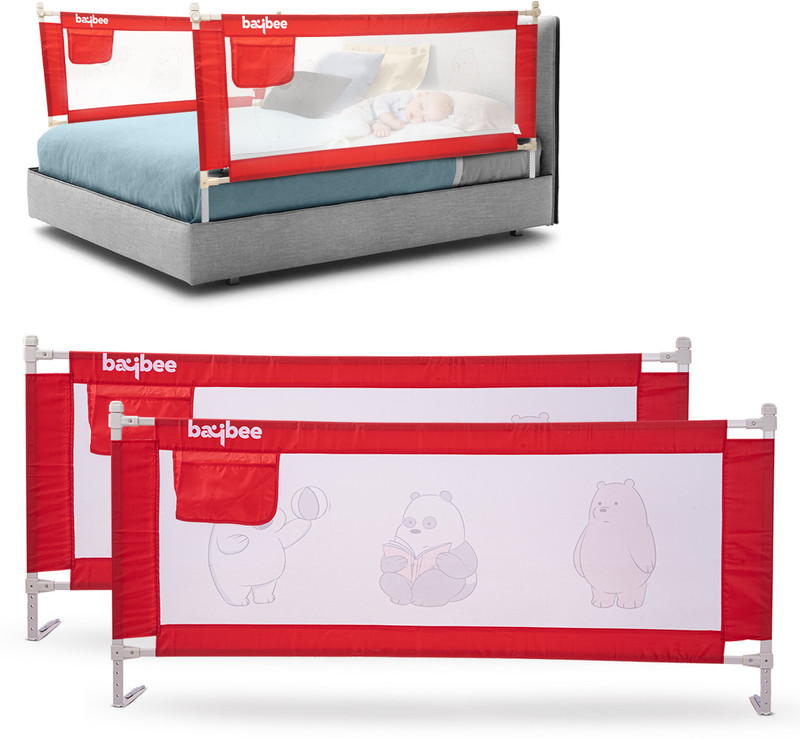baybee Bed Rail Guard Barrier Baby Portable Safety Protector Fence Foldable Bed Guard(Red)