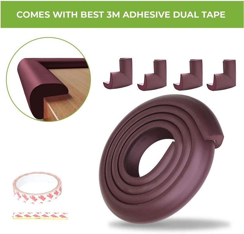 Safe-o-kid BPA-free Baby Safety 2mtr(6.5 feet)Edge Guard with 3M adhesive + 4 corner guards(Brown)