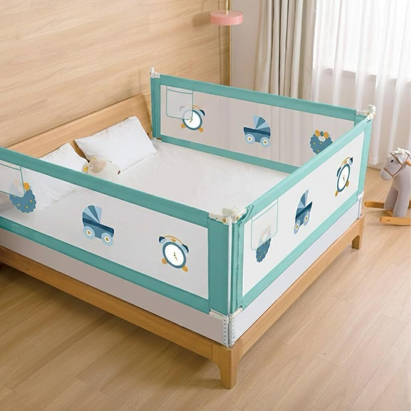 Safe-o-kid 3 Side Baby Bed Rail with 1-Year Warranty 6Ft/1.8M Bed railing for baby safety(Green3)