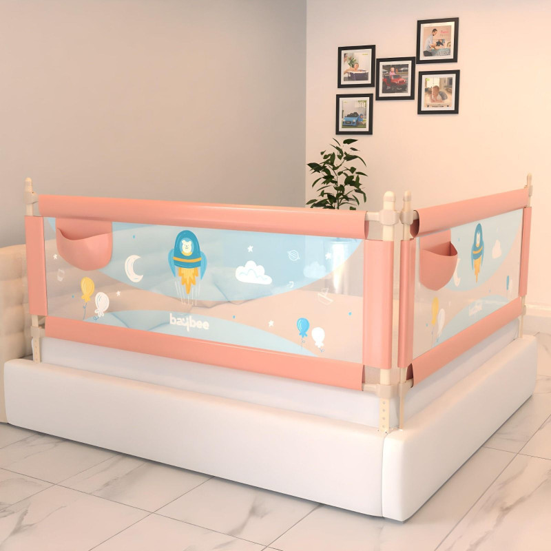 baybee Bed Rail Guard for Baby, Foldable Bed Rails for Newborn Baby Kids (180x63 cm)(Pink)