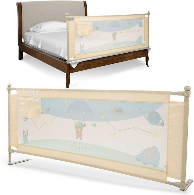 baybee Bed Rail Guard for Baby Safety-Portable and Foldable Full Bed Rail ( 150x63cm, Beige)(Beige)