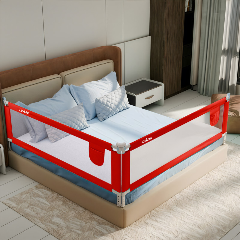LuvLap Bed Rail Guard for Baby/Kids Safety (180x72cm), Portable & Foldable Bed Rail(Red)