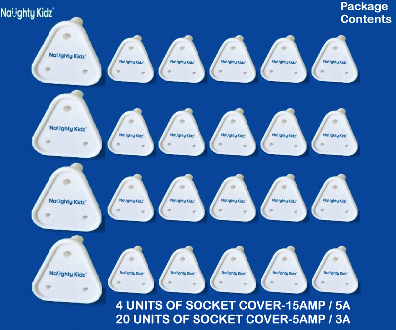naughty kidz Pack of 24 Baby Safety Electric Socket Plug Cover Guard For 3Pin//5A & 5Pin//15A(White)