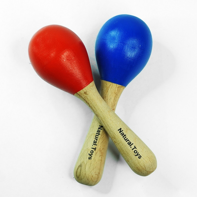 Natural.Toys Wooden Maracus Toy (Set of 2 Pc) Red and Blue Rattle(Red, Blue)