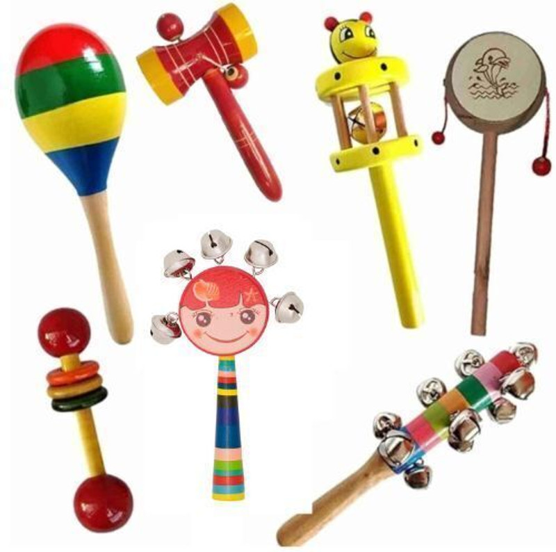 KNK Infotain Wooden Shaker Sound Making Rattle Set For Kids Pack Of 7 Rattle(Multicolor)
