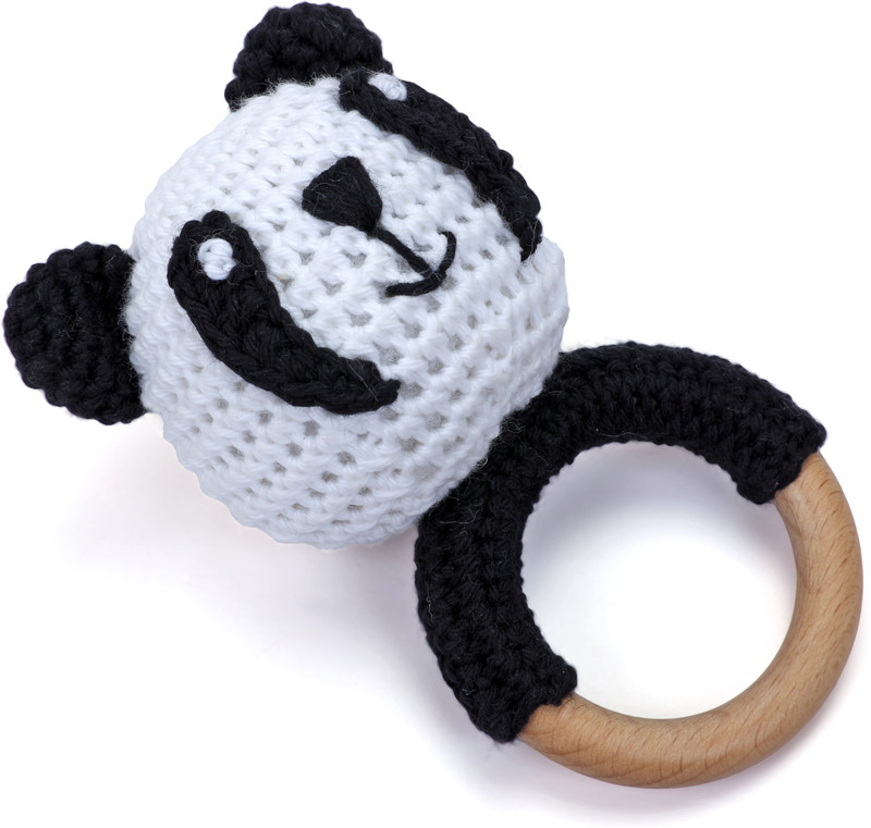 LOVE CROCHET ART Crochet Panda Rattle, Amigurumi Baby Rattle, Crochet Teething Rattle Rattle(White, Black)