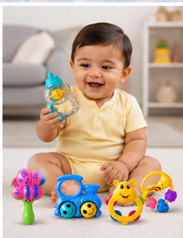 kidzimania Teething _ Baby Rattles set of 6pcs (Colorful) Rattle(Multicolor)