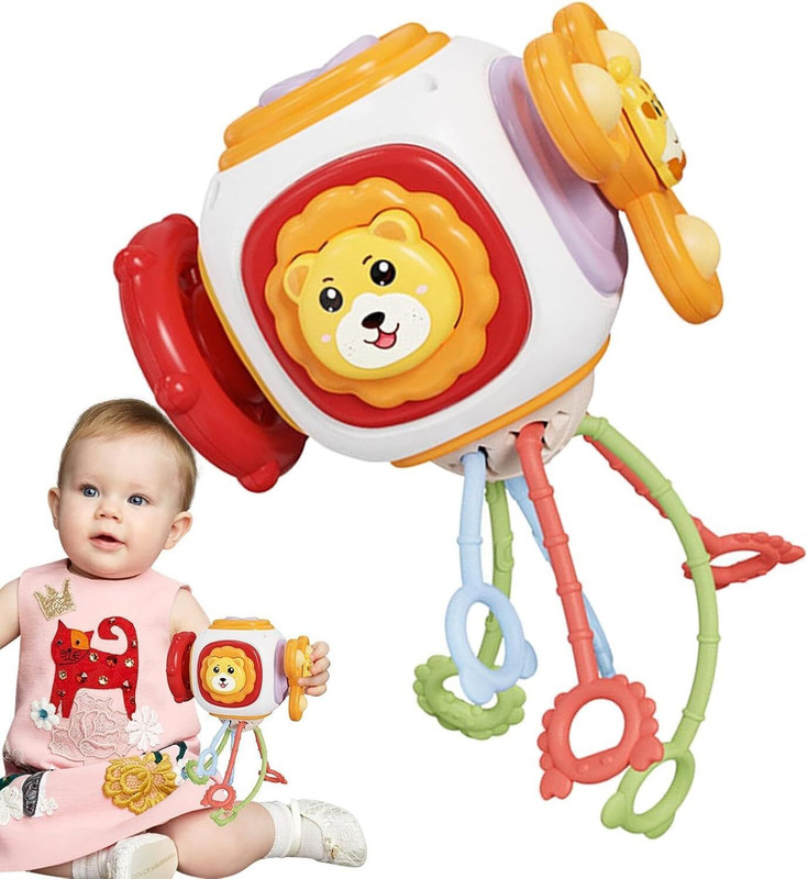 FunBlast Lion Pull String Activity Toy for Babies Sensory Montessori Toys for 6+Months Rattle(Multicolor)