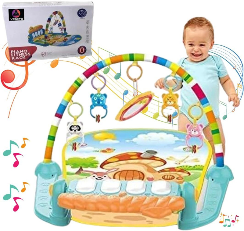 Dorytoys Baby Tummy Time Play Mat with Music, Kick Piano and Hanging Rings(Multicolor)