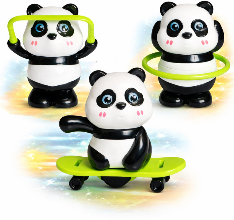 MERRILY Cute Panda Action Toy Set 3PCS Moving Rotating Panda Toys Fun Gift for Kids Rattle(Multicolor)