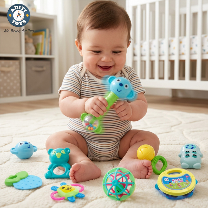 Aditi Toys 8 PCS Baby Toys 0-3-6-12-18 Months Baby Teething Newborn Toy Baby Boy Girl Rattle(Multicolor)