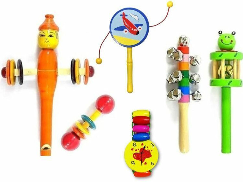 KAARPAAGAA INC Wooden Sound Making Kids Rattle Set & Baby Watch Band Pack Of 6 Rattle(Multicolor)