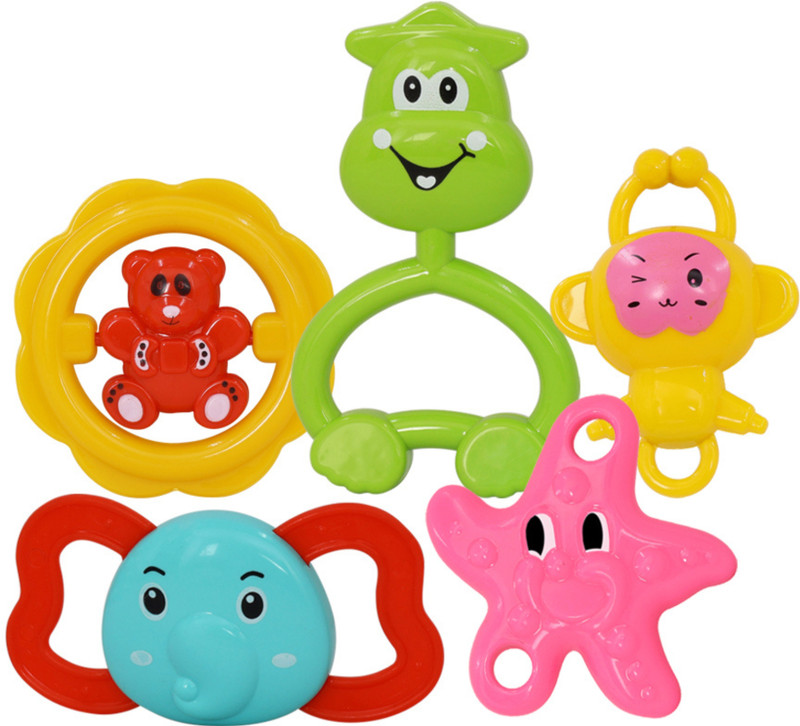 SeBURRY Baby Rattle Toy Set - 5 Pcs | Premium Food Grade Material | Safe for Newborn Rattle(Multicolor)
