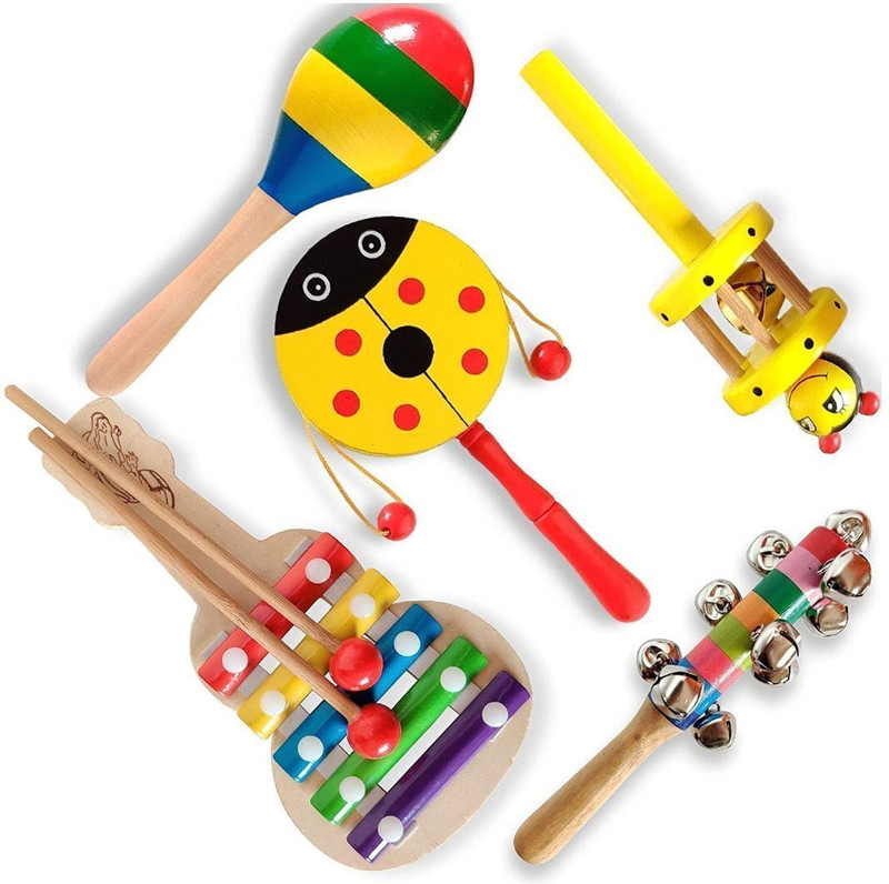 KNK Infotain Wooden Non Toxic Colourful Rattle Toys for Newborn Baby Pack Of 5 Rattle(Multicolor)