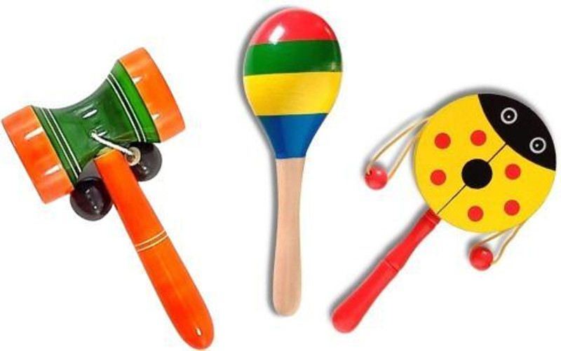 KNK Infotain Wooden Handmade Rattles Set of 3 Combo Pack For Kids and Infants Wooden Toy Rattle(Multicolor)
