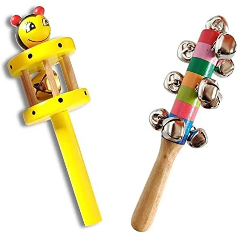 ShopiMoz Wooden Rattles Toys for Baby/New-Born Infant Kids(Pack of 2)Multicolor Rattle(Multicolor)