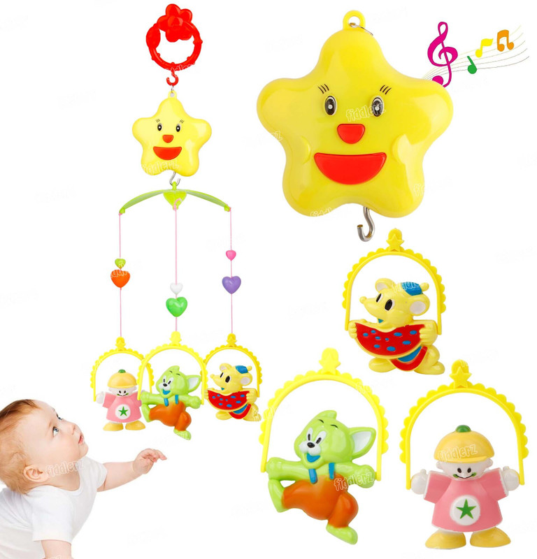 FIDDLERZ Musical Animal Cot Mobile Rotating Hanging Toys Musical & Light Rattle for Kids Rattle(Multicolor)