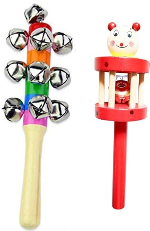 ShopiMoz Pack Of 2 Pcs Wooden Baby Rattle Toys for Infants/New Born Babies (Multicolor) Rattle(Multicolor)