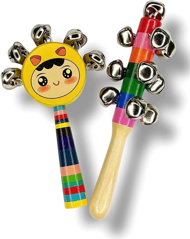 ShopiMoz Wooden Bells Jingle Stick Shaker Rattle Baby Kids Children Musical Toys Rattle(Multicolor)