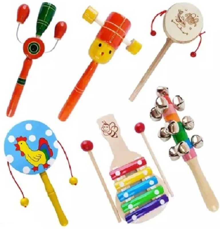 Rainbowstore Wooden Rattles for 6 months babies Non-toxic Multicolour - (Pack 6 pcs ) Rattle(Multicolor)