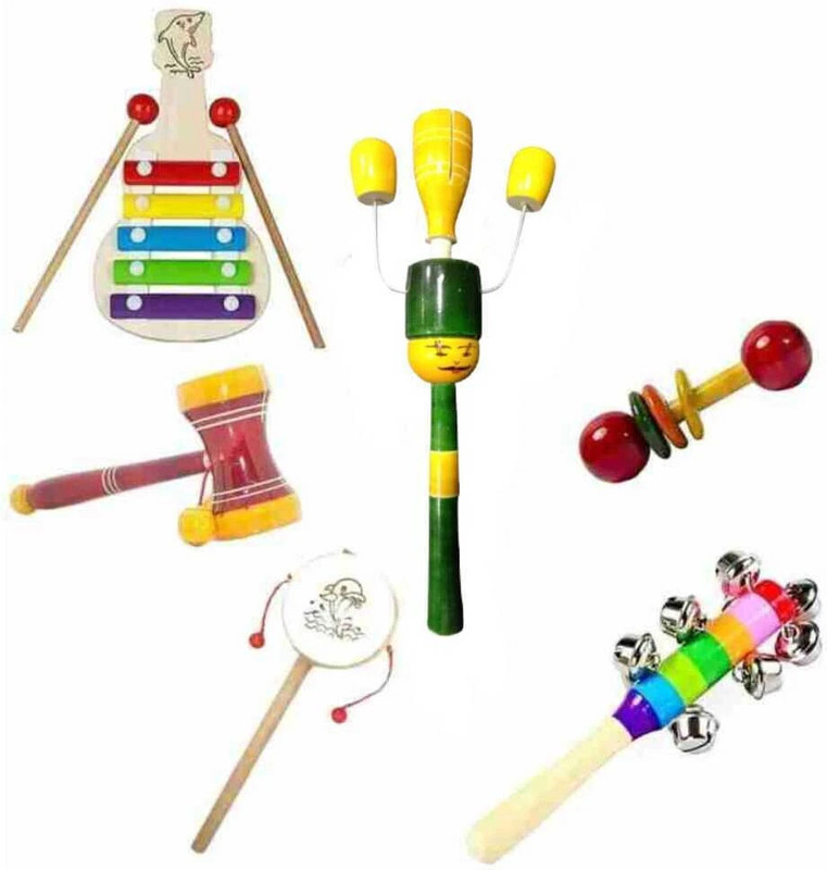 KAARPAAGAA INC simple days baby rattle wooden musical toys - set of 6- Multi color Rattle(Multicolor)