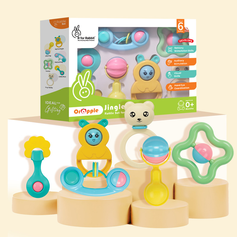 R for Rabbit Orapple Jingle Joy Rattle for Baby | Injury-Free Edges and Easy Gripping Rattle(Multicolor)