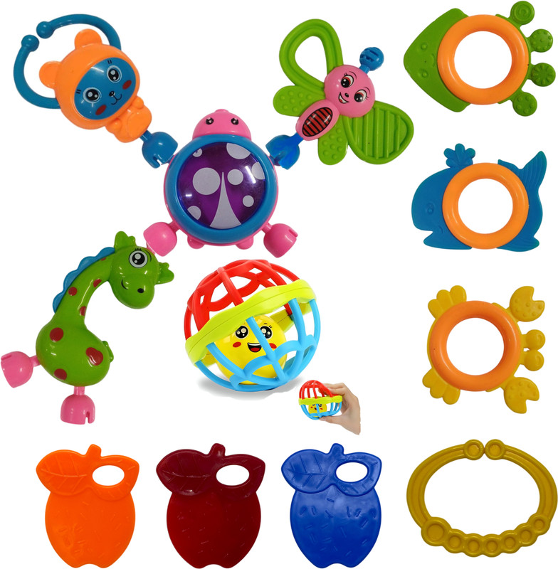 toddlers buddy 12 Colorful Attractive Plastic,Shake Rattal+teether NewBorn Infant Rattle(Multicolor)