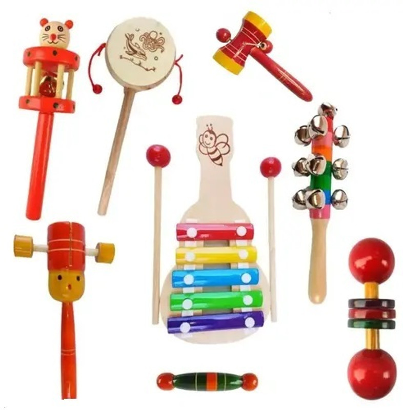 Rainbowstore Wooden Traditional Melodic SOund Making Rattles combo pack for children Rattle(Multicolor)