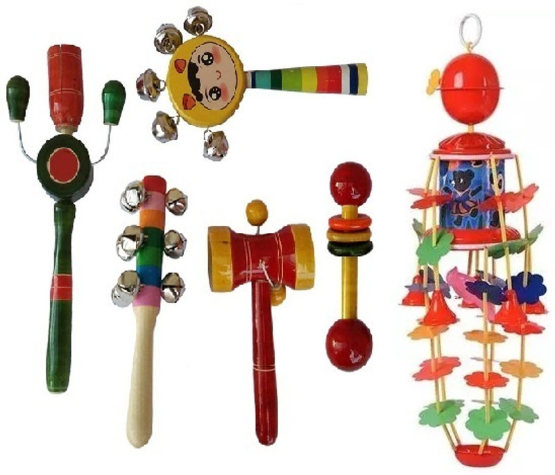 Rainbowstore Musical Merry-Go-Round Cradle Toy: Jhoomer with Wooden Rattles set combo pack Rattle(Multicolor)