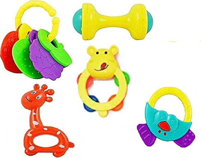 Kids Baby Rattles Set,Different Shapes Shaker,Grab and Spin Rattle,Toy Set.(5 Pc.) Rattle(Multicolor)