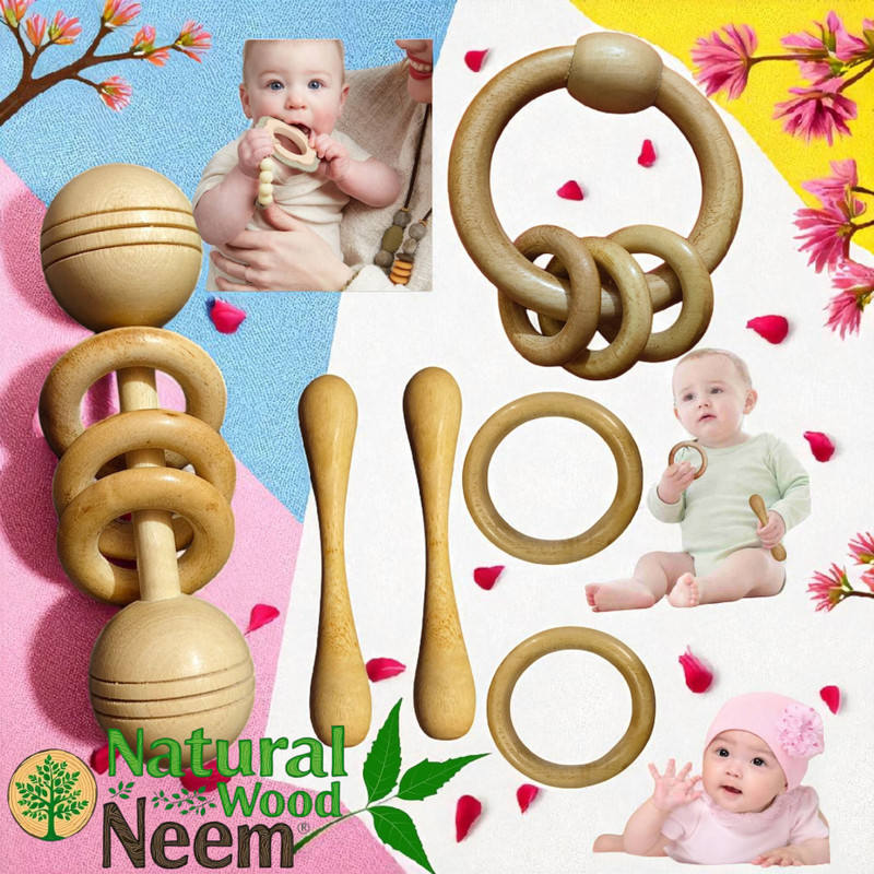 Shreeja Shilpcraft Natural Neem Wood Rattle – Wooden Baby Toy for 3+ Months no Rattle(Brown)