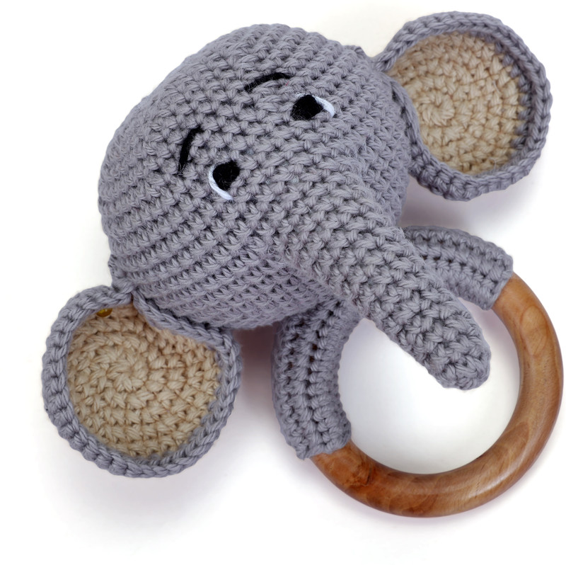 LOVE CROCHET ART Crochet Baby Rattle for Newborn, Crochet Elephant Rattle cum Soft toys Rattle(Grey)