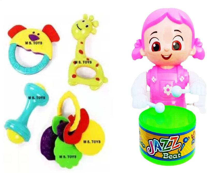 PRV TOYS ELE Drummer and Little Babies, 4 Cute Toys 1 Set of 4 Rattle Pack 2 Combo Rattle(Multicolor)