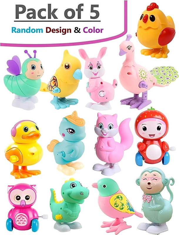 PlayriX Colorful Wind up Key Toys For Kids Walking Toys Pack of 5 (Random Desing) Rattle(Multicolor)