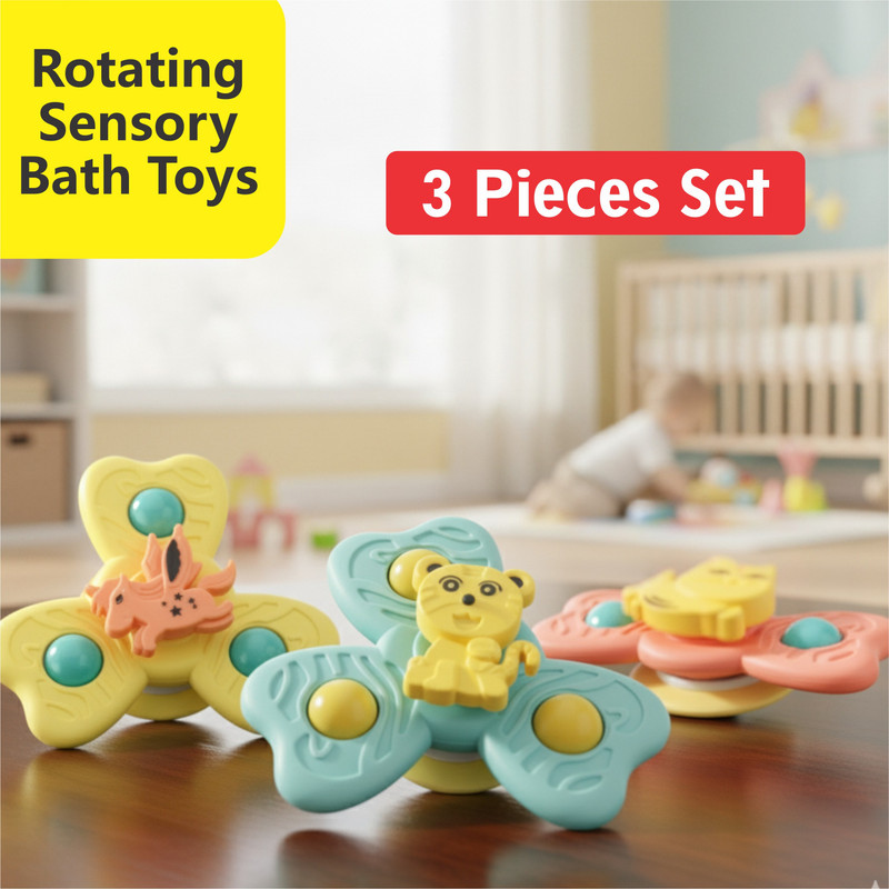 Fizzy Funs 3 PCS Suction Cup Spinner Toys for 1-2 Year Old Kids | Baby Bath Spinning Tops Rattle(Multicolor)