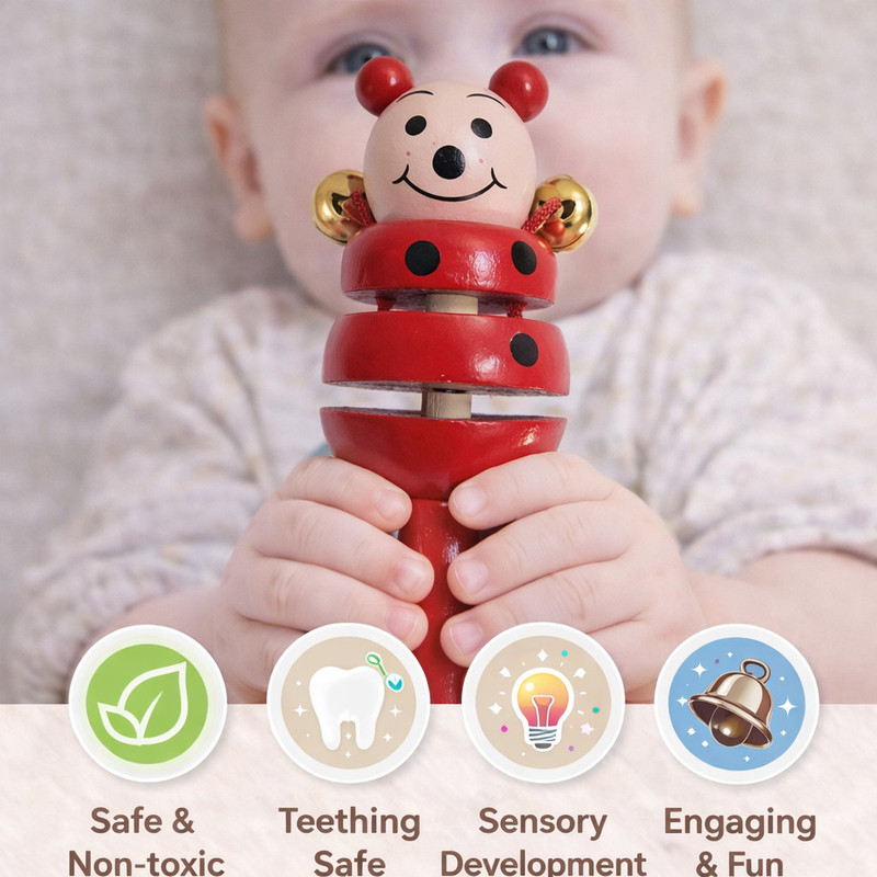 shivangi-creation Wooden Smiley Baby Rattle – Colorful Hand Rattle Toy for Newborn Rattle(Multicolor)