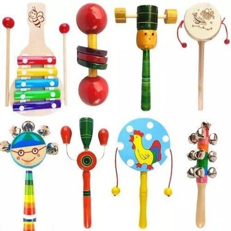 KNK Infotain Wooden 5 Note Xylophone & Baby Wooden Rattle Set Combo Rattle(Multicolor)