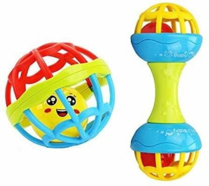 ROSEFAIR Dumbbell BPA-free and Non Toxic Rattle Toys for Babies (Multicolour) - Pack of 2 Rattle(Multicolor)