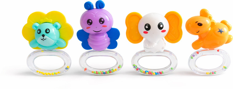 RASHOO Baby Rattle Toys Set of 4 – Cute Animal Shape Ring Rattles for Baby kids Rattle(Multicolor)