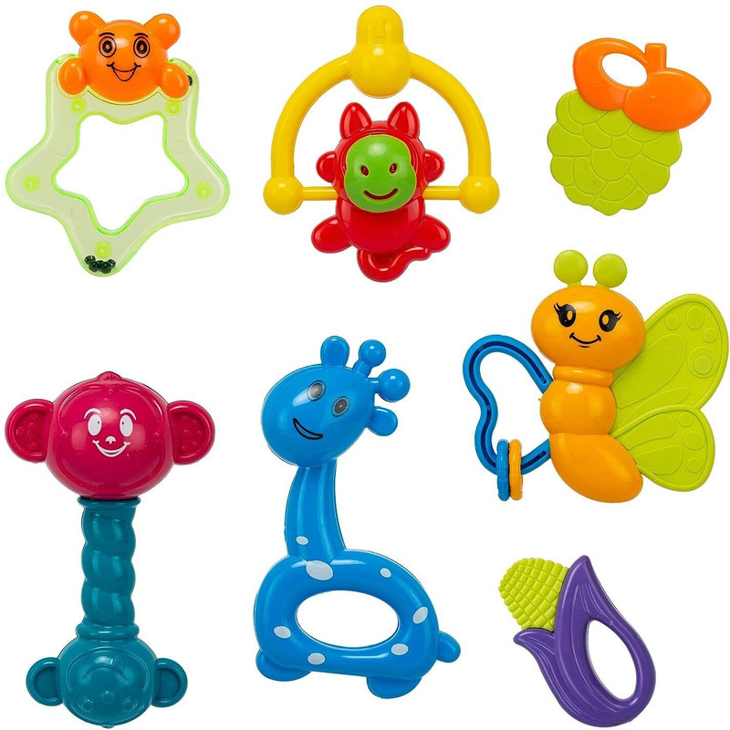hinik 7 Pcs Rattle Toys with teether for New Born Babies of Age 1 to12 Month Rattle(Multicolor)