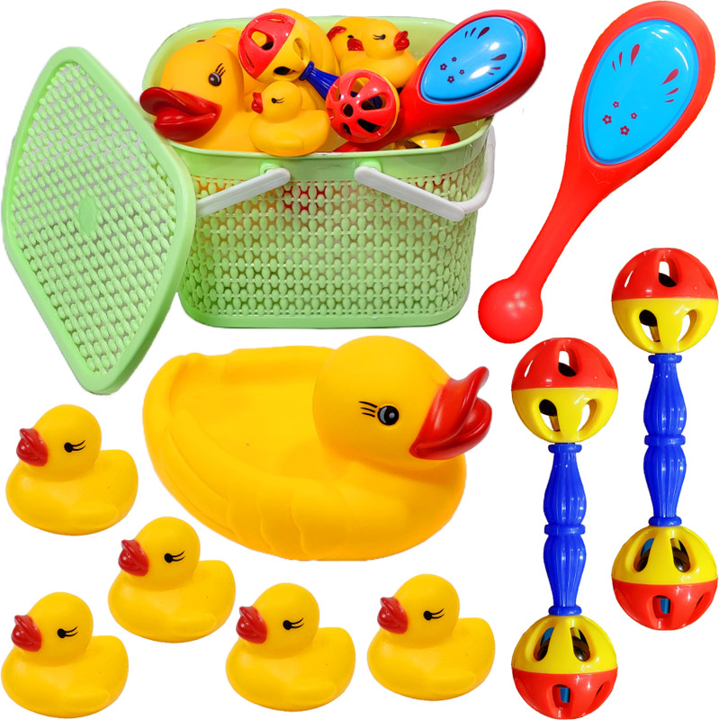BABRO Bucket Bath Aquatic Duck Chu Chu Set With Rattle Toy For Kids Rattle(Multicolor)