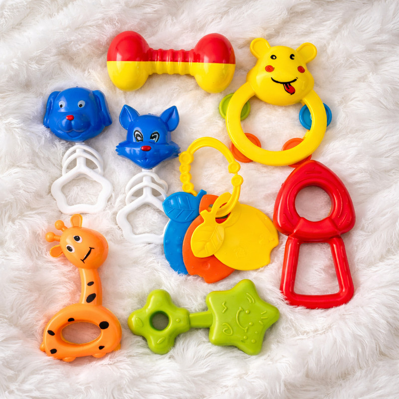 Meetul Enterprise Baby Rattle Set of 8 Pcs BPA Free Teether Toy 0-12 Months Rattle(Multicolor)