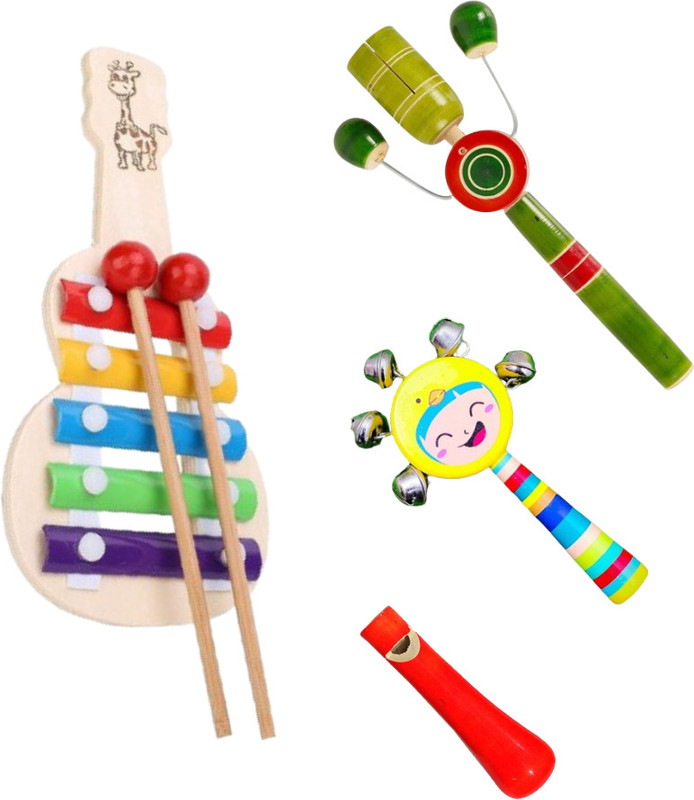 KNK Infotain Wooden Xylophone 5 Note With Rattles Set For Baby Musical Toys Rattle(Multicolor)