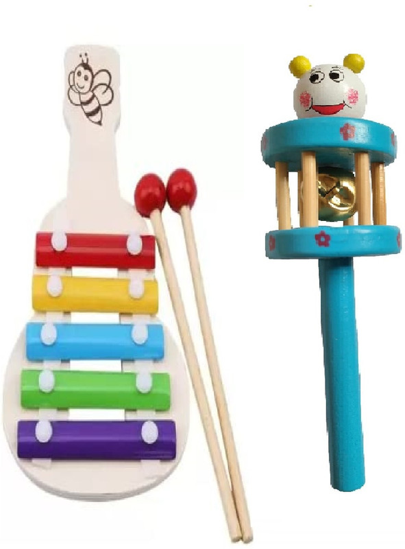 Kishore collection Handcrafted Wooden Colorful Xylophone 5nodes and Single Bell Combo(Multicolor)