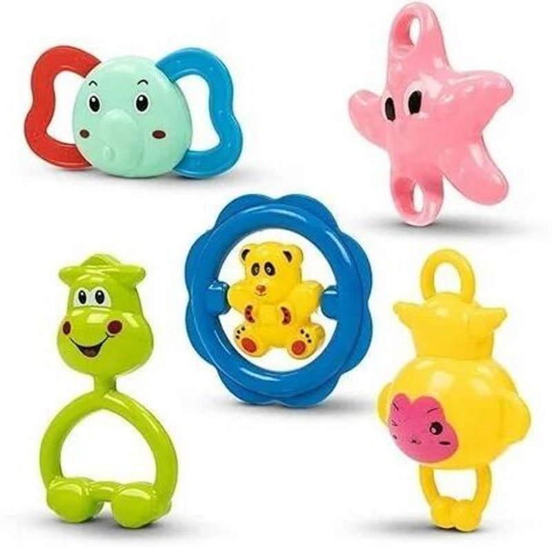 TwistAndTieToys Baby Rattle Toys Set With Teether For New Born Baby Non-Toxic 5 pcs Rattle(Multicolor)