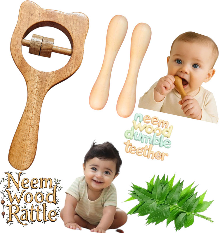 Shreeja Shilpcraft Handcrafted with Natural Neem Wood Rattles (Antibacterial and Antifungal) Rattle(Brown)